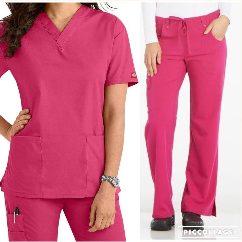 Dickies Xtreme Stretch Scrub Set 2X Three Pocket Top XL Tall Cargo Pants Pink